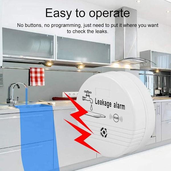 90 dB batteridriven vattensensor vattenläckage larmdetektor för kök badrum tvättstuga etc.