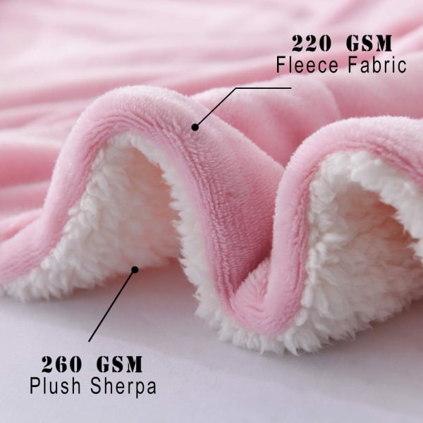 Sherpa-peitto Lämmin Peitto Talvelle Super Pehmeä Hupunen Flanelli Fleece/Villamainen Kääntyvä Sametti Pehmeä Sohva Peitto Kevyt Pink 60"x80"