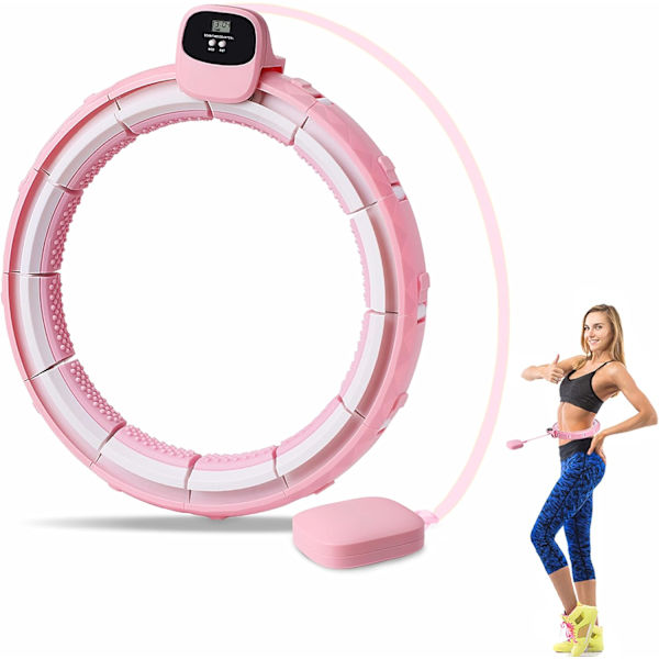 Vektet smart hula hoop  Treningsmassasje 2 i 1 Ikke-fallende vektet treningshula hoop med 16 avtakbare knuter Størrelse justerbar Pink