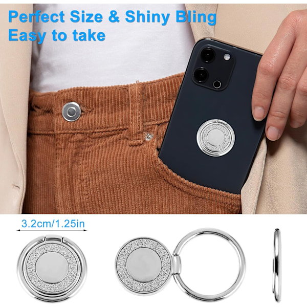 Mobiltelefonringhållare i Metall Finger Ring Stativ Glitter Telefon Grepp Rund Legering Kickstand Grepp 360° Rotation 180° Vändbar Justerbar