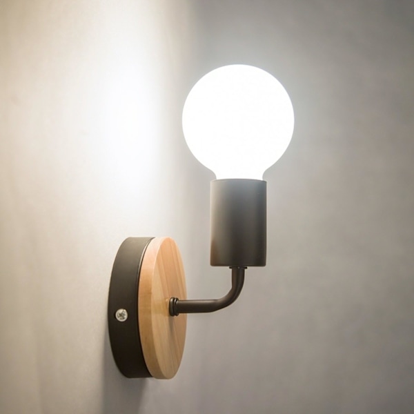 2-pack Modern Kreativ Vintage Vägglampa i Trä och Smidesjärn, E27 Väggmonterad Sänglampa, Läslampa (Utan Glödlampa) verde