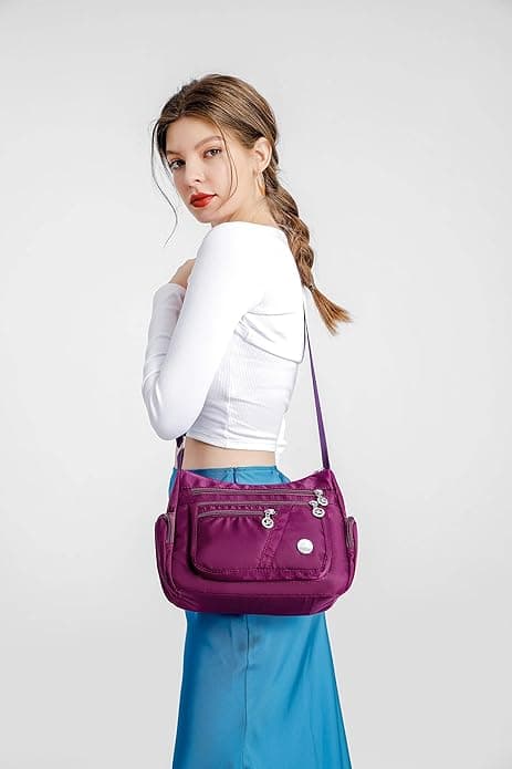 Crossbodyväskor för kvinnor Fritidshandväskor & Axelväskor Nylon Tote Bag Lättvikt Vattentät Messenger Bag, Lila Purple