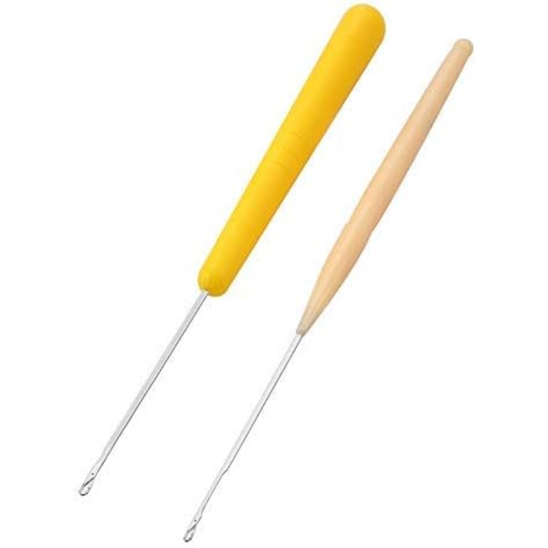 5 st 5 olika storlekar böjda spärrhake virknål krok, 1 st trä böjd spärrhake och 4 storlekar plast spärrhake