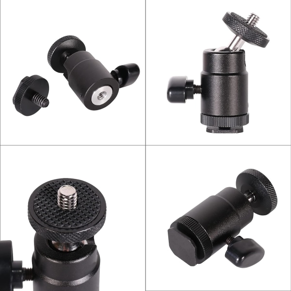 Mini Ball Head Hot Shoe Mount med 1/4 tums adapterskruv för DSLR-kamera, bildskärm, videokamera, blixtljus, stativ, ljusstativ (4-pack)