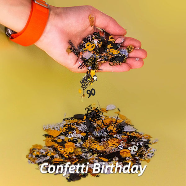 Konfettisateet Syntymäpäiväkoristeet, Konfettisateet (Kulta Musta), Juhlat Koristeet Syntymäpäivä, Konfettisateet Koristeet Vuosipäiviin, Syntymäpäiviin, Juhliin, 15g 90th