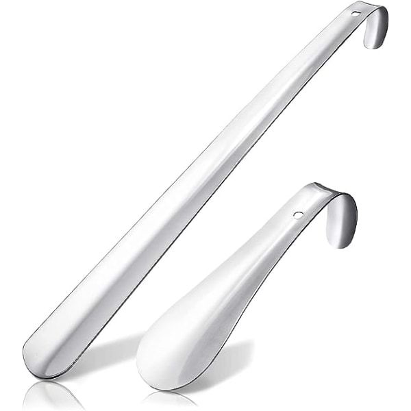 Skohorn i rostfritt stål, lång metallskohorn, 2-pack - 42 & 16 cm, lång rostfritt stål, mycket robust design, perfekt för resor