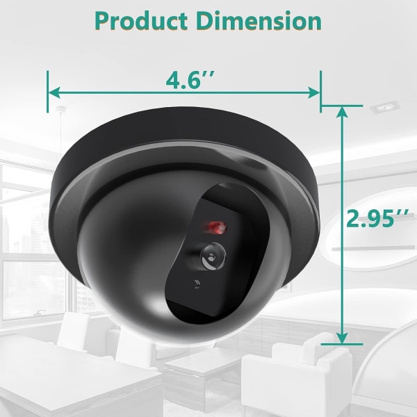 Dummy Fake Security CCTV Dome-kamera med blinkande rött LED-ljus med säkerhetsvarningsdekaler (SD-2), 2 förpackningar, svart
