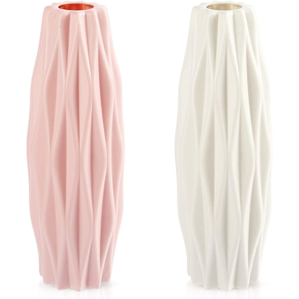 2 st Kreativ plastblomvas, dekorativ skrivbordsdekoration plastvas för kök vardagsrum sovrum kontor (rosa & vit)
