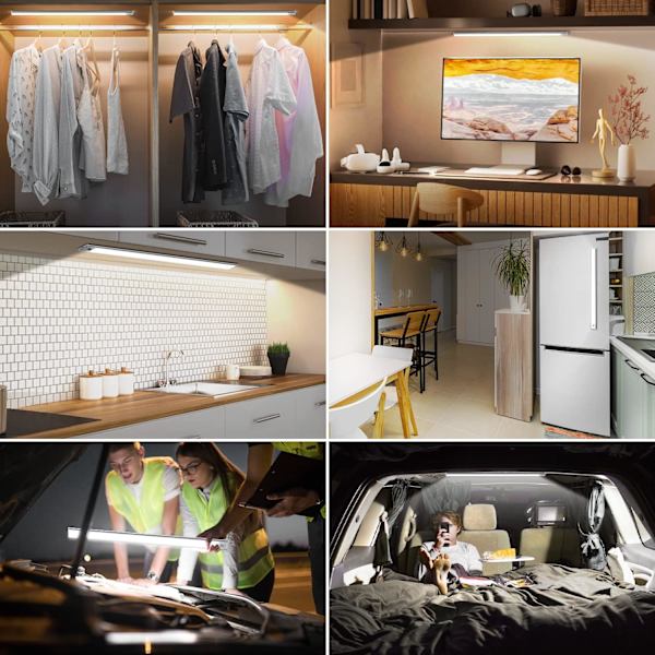 Skab Lys, 6000K Genopladelig LED-belysning til indendørs skabe, trådløs, magnetisk, dæmpbar LED-lys med bevægelsessensor til garderobeskabe