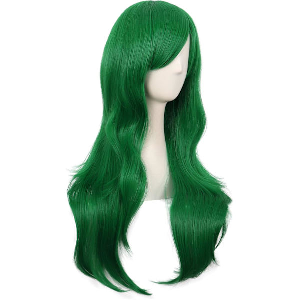 28 tum/70 cm Kvinnor Sido Lugg Långt Lockigt Hår Cosplay Peruk för kvinnor flicka Grass Green 28"