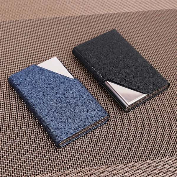 Visitkortshållare, Slim Professional 2-pack PU-läder + rostfritt stål visitkortsfodral