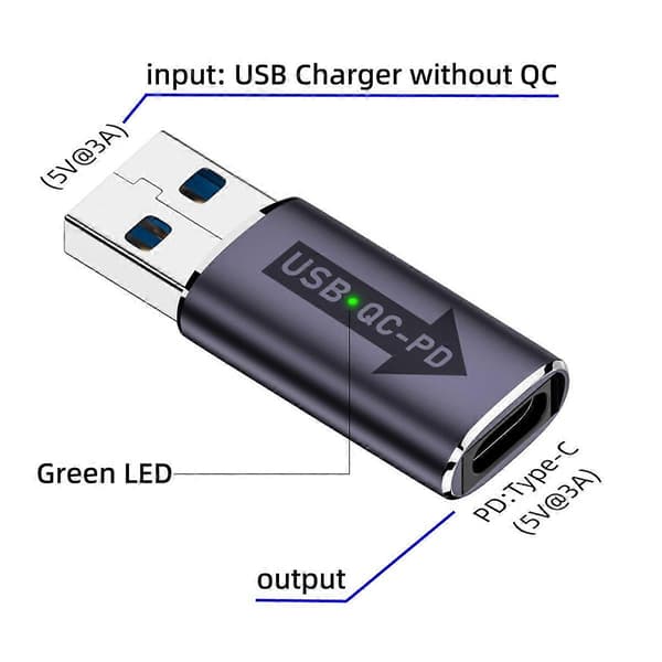 UC-167-QC 2 STK USB 2.0 QC Han til PD Type-C Hun Adaptere med LED-lys