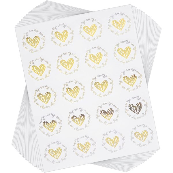 Konvoluttforsegling Klistremerker, Klare Hjerte Konvolutt Klistremerker Varmstemplet Klistremerker, Håndlaget med Kjærlighet Klistremerker for Kort DIY Dekorasjon (20PCS)