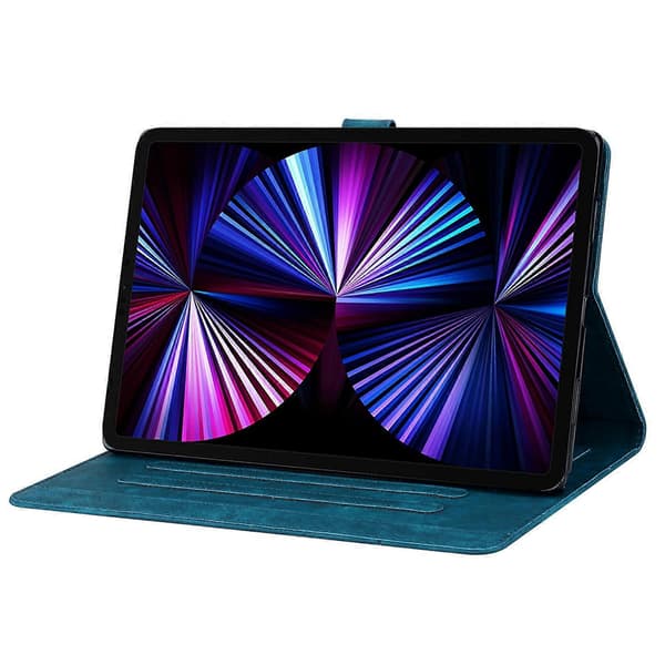 Fodral för Samsung Galaxy Tab S10 FE+ med Kortfack Läder Tablet Ställ Folio Omslag Blomma Katt-Blå
