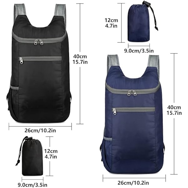2 Ultralette Foldbare Ryggsekker, Vannresistente Dagstursekker, Pakkbare Ryggsekker for Reiser, Utendørs Camping og Klatring Azul