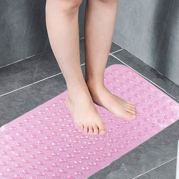 Badekar måtte 30% Ekstra Lang Bruse måtte Anti-Skridsikker Bade måtte med 200 Sug kopper, 16 x 40 tommer Transparent Pink 16 x 40 in