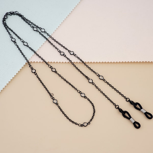 Glasögonkedja för kvinnor, transparent zirkonkedja för solglasögon/glasögonhållare/glasögonhalsband Black