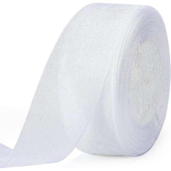 4cm x 45M Organza-nauha, Valkoinen Läpinäkyvä Organza-nauha, Organza-nauha Rulla, Hää-, Joulu- ja Kakkujen Käärimiseen