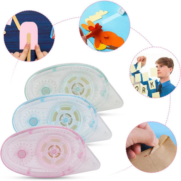 Kumivalssit, 3 kpl 10mx8mm kaksipuolista teippiä, pysyvä teippi, läpinäkyvä lasiteipin annostelija, Scrapbooking-tarvikkeet, (satunnainen väri)