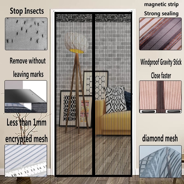 Händerfri magnetisk dörrgardin, nätgardin, automatisk stängning - håller insekter ute