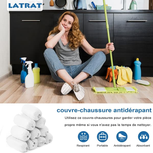 100-pack Engångs Överskor, Non-Woven Tyg Engångs Skoskydd för Mattrengöring, Golvskydd - Vit