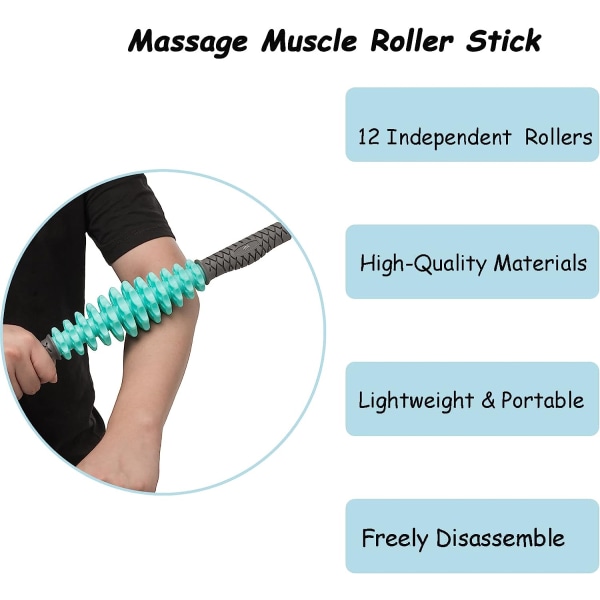 Massage Roller Stick, Cellulit Massager, Therapy Muscle Roller för rygg, fascia, ben, fot, nacke (ljusblå)