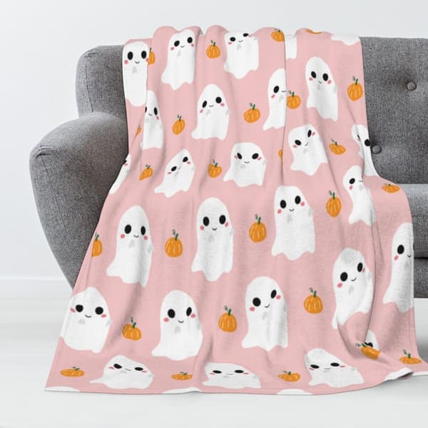 Halloween Pumpa Spindelnät & Fladdermus Fleecefilt - Perfekt för Barnrum, Vardagsrum, Soffor och Heminredning