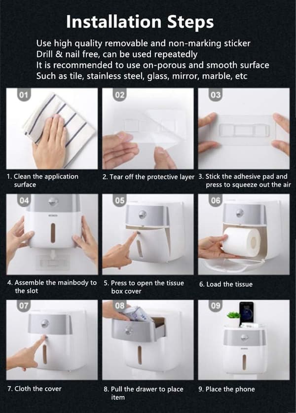 Väggmonterad pappershanddukshållare Rullar Tissue Holder Box med Liten Låda (GRÅ)