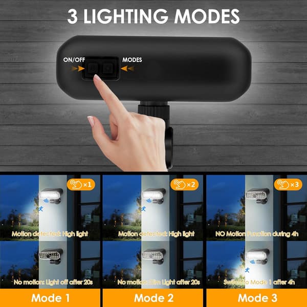 Solcellelamper Udendørs, Pakke med 2 Solcellelamper Udendørs med Bevægelsessensor, IP65 Vandafvisende, 120° Sensor Udendørs Solcelle Spotlight, [Energiklasse D]