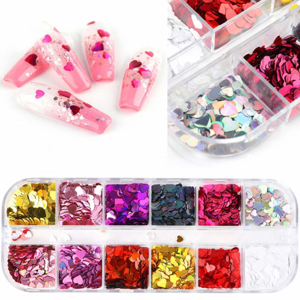3D Hjärtformade Glitter Sequins för Naglar - Alla hjärtans dag - Dekaler för Naglar - Kärleksglitter