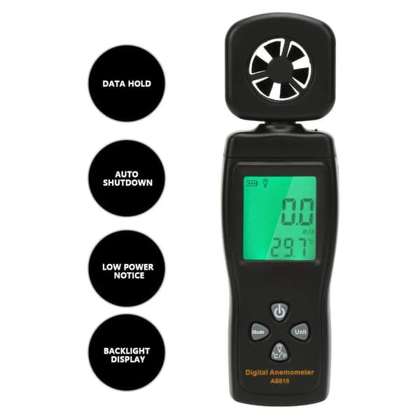Vindhastighetsmåler for luftstrøm, AS816 0,3-30 m/s Mini digitalt anemometer