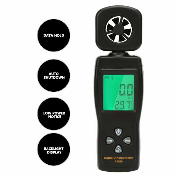 Vindhastighetsmätare för luftflöde, AS816 0,3-30 m/s Mini digital anemometer
