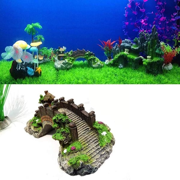 Akvariumbro Ornament, Fiskedam Landskapsdekor Akvarium Harpiksbro Fiskedam Bue Paviljong Trehage Akvarium Ornament Landskap