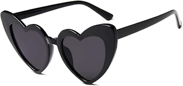 Hjerteformede solbriller for kvinner, vintage Cat Eye Mod Style Retro Kurt Cobain-briller, svart Black