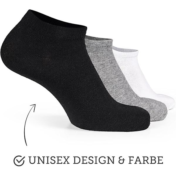 12 par bomullssneakersockar, unisex Black