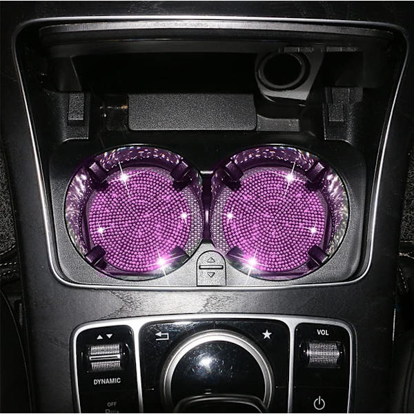 Bling Kopps Hållare Bil 2st Inredningstillbehör Kristall Strass Universal 2.77\" Insats Underlägg Silikon Halkskydd, Vit Diamant
