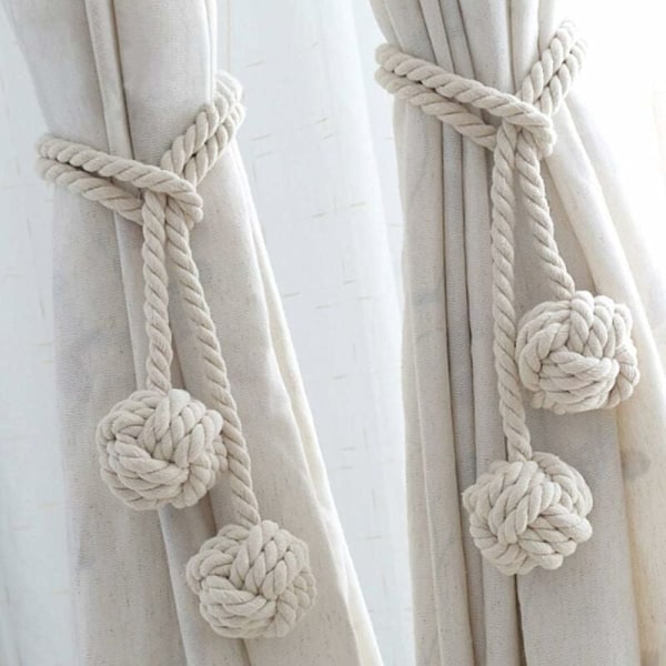 Handvävd bomullsboll Slipshängande slipsdekoration Kreativa gardintillbehör 2 delar Original vit + slips 1 par