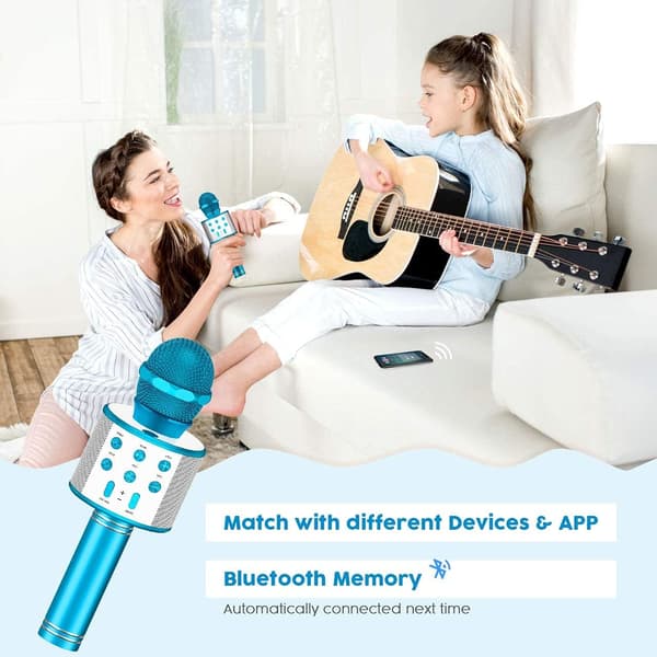 Trådlös Bluetooth-mikrofon för barn, Karaoke-mikrofon för Android/iPhone/iPad/Sony/PC - Bästa presenter för 4-12 år gamla flickor/pojkar (Blå)