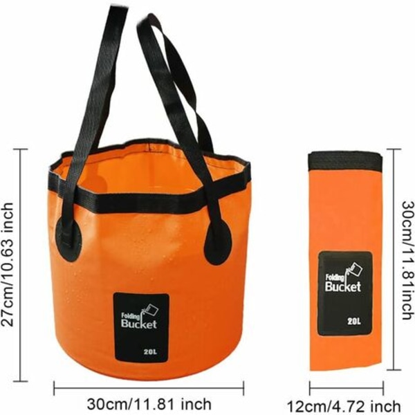 20 liters hopfällbar hink - Bärbar hopfällbar hink Vattensänka för camping Vandring Fiske Resor Orange
