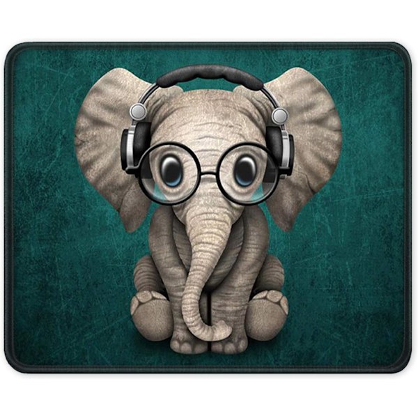 Gaming musemåtte med syede kanter, premium tekstureret, skridsikker gummibase til bærbar computer, computer og pc, 260 × 213 mm, sød elefant