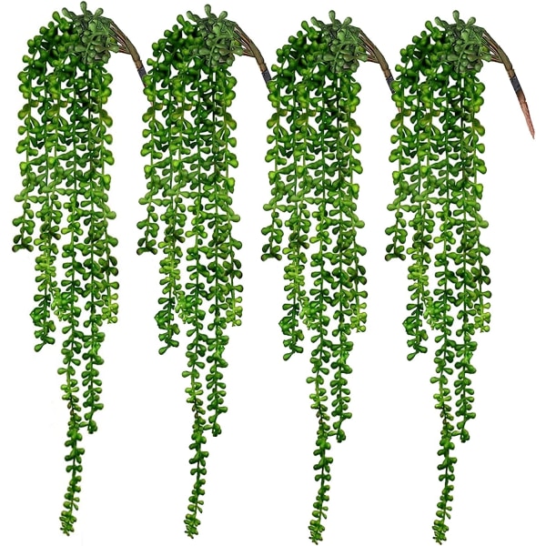 4st konstgjorda suckulenter hängande växter Falsk pärlsträng för väggdekor i trädgården (24 tum varje längd)