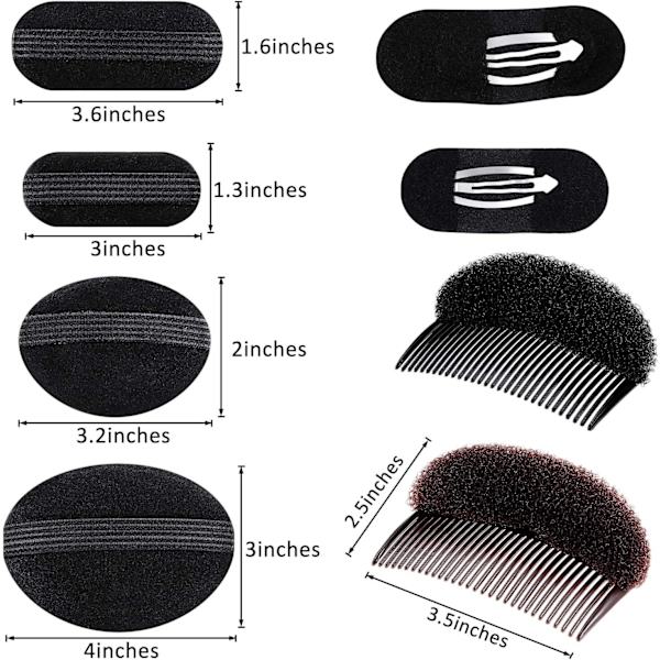 Hårbasuppsättning Svamp Styling Insert Fläta Verktyg Hår Bump Up Kam Clip Bun Hår Pad Tillbehör för Kvinnor Flickor DIY Frisyr (8 Stycken)