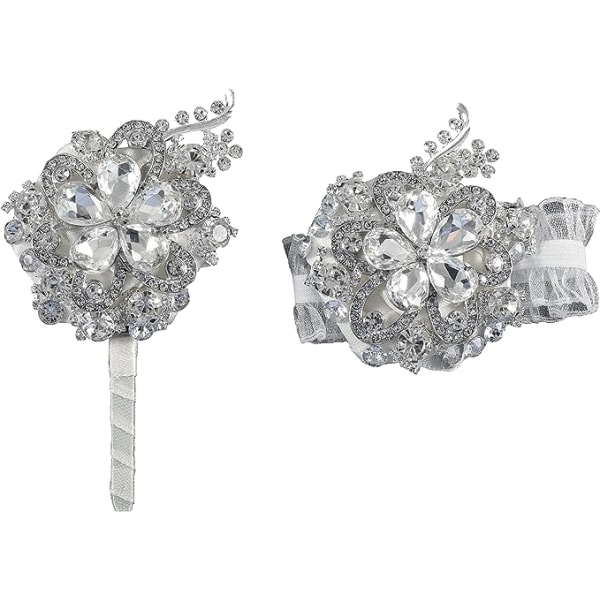 2st Crystal Diamond Corsage Set Handled*1 Brud och Corsage*1 Brudgum Bröllopsfest