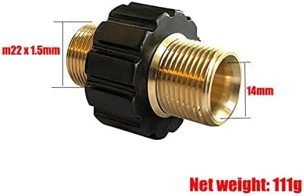 Messing høytrykksvaskerkobling metrisk M22 15mm utvendig gjenge til M22 14mm innvendig hull universal