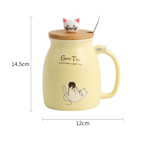 Tekop med ske og låg, keramisk kaffekop, kawaii katte kop, søde tekopper, søde ting, fødselsdagsgaver, 401-500ml Azul