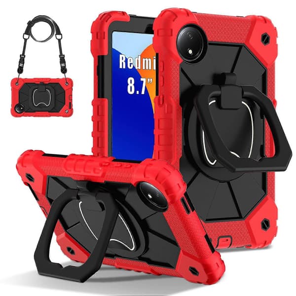 Til Xiaomi Redmi Pad SE 4G 8.7 tommer Etui Silikone+PC Støtteben Tablet Cover - Rød/Sort