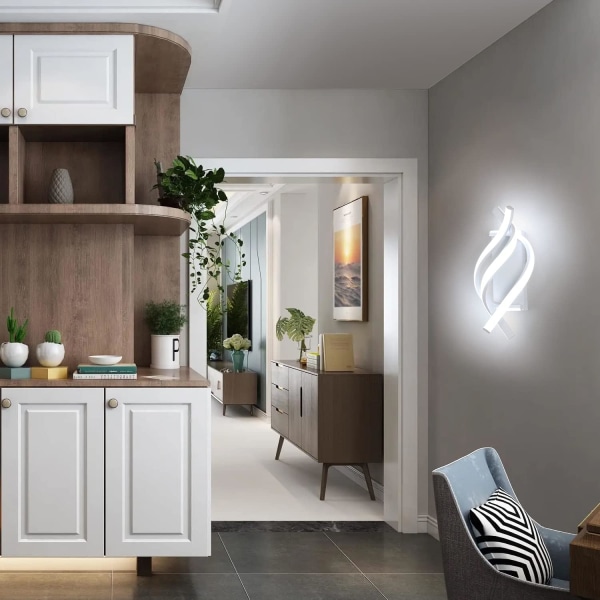 Væglamper, Spiral Moderne LED Væglampe Belysning, Cool White Indendørs Akryl Væglampe, til Soveværelse, Badeværelse, Stue, Gang (Hvid)
