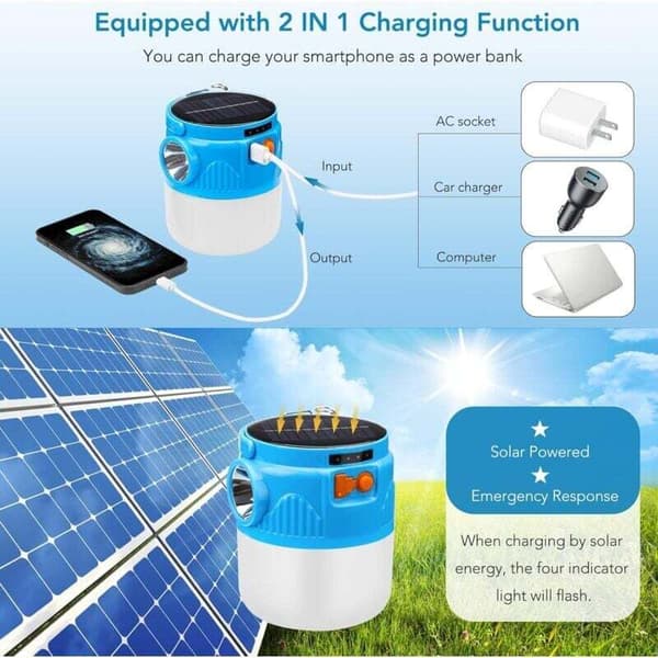 6000MAH Solar LED Campinglykt, USB Oppladbar Lanterne, Bærbar Vanntett Campinglykt, 3 Lysmoduser