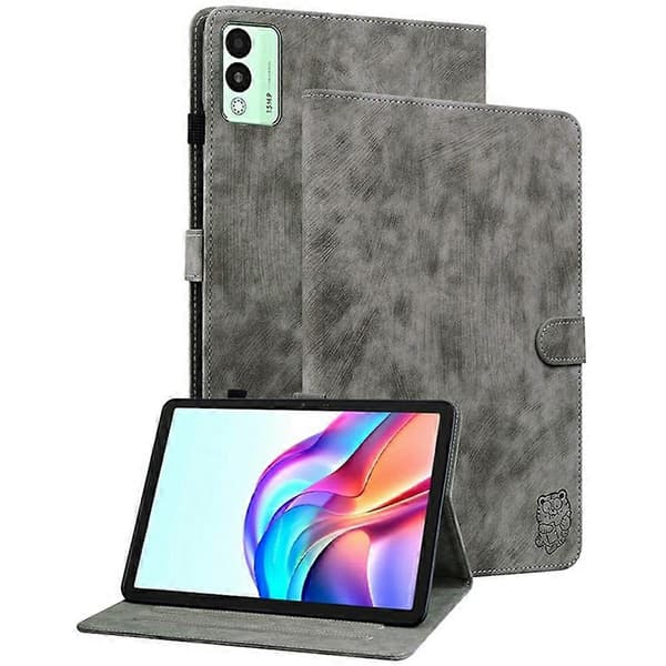 Fodral för TECNO Megapad 11 Tiger Tryck Anti-Rep PU Läder Tablet Skydd - Grå