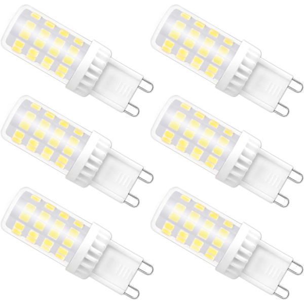 Himmennettävä G9 LED-lamppu, 4W vastaa 40W halogeenivaloa, viileä valkoinen 6000K, 480LM, G9 LED-lamppu 220V, 360° laaja sädekulma, 51 * 2835 SMD, 6 kpl